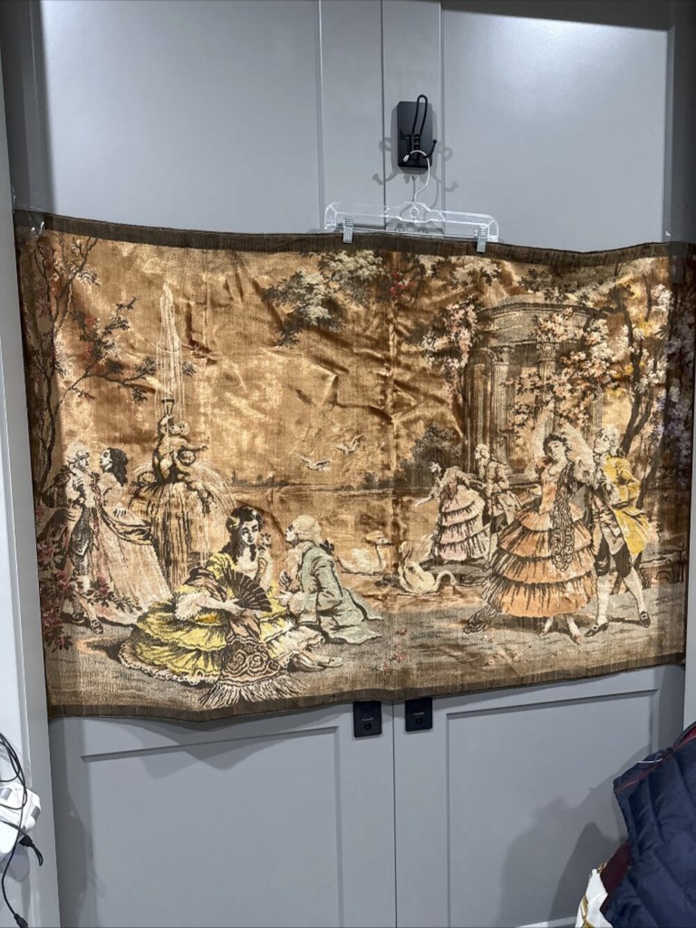 Vintage Italian Jacquard Tapestry "Le Piffearo Courting Scene" 37 in. X 56 in.